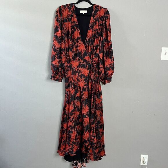 Caballero Maxi Wrap Dress Silk Blend Red/Black Plus Size 1X Holidays‎ Party - Picture 4 of 10